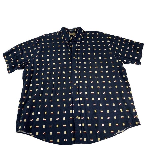 Natural Issue‎ Shirt Men 1X/1XG Blue Short Sleeve Button Down Geometric Boxes - Picture 1 of 12